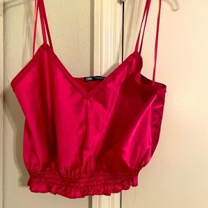 Size Large hot pink Zara silk feel crop top spaghetti strap